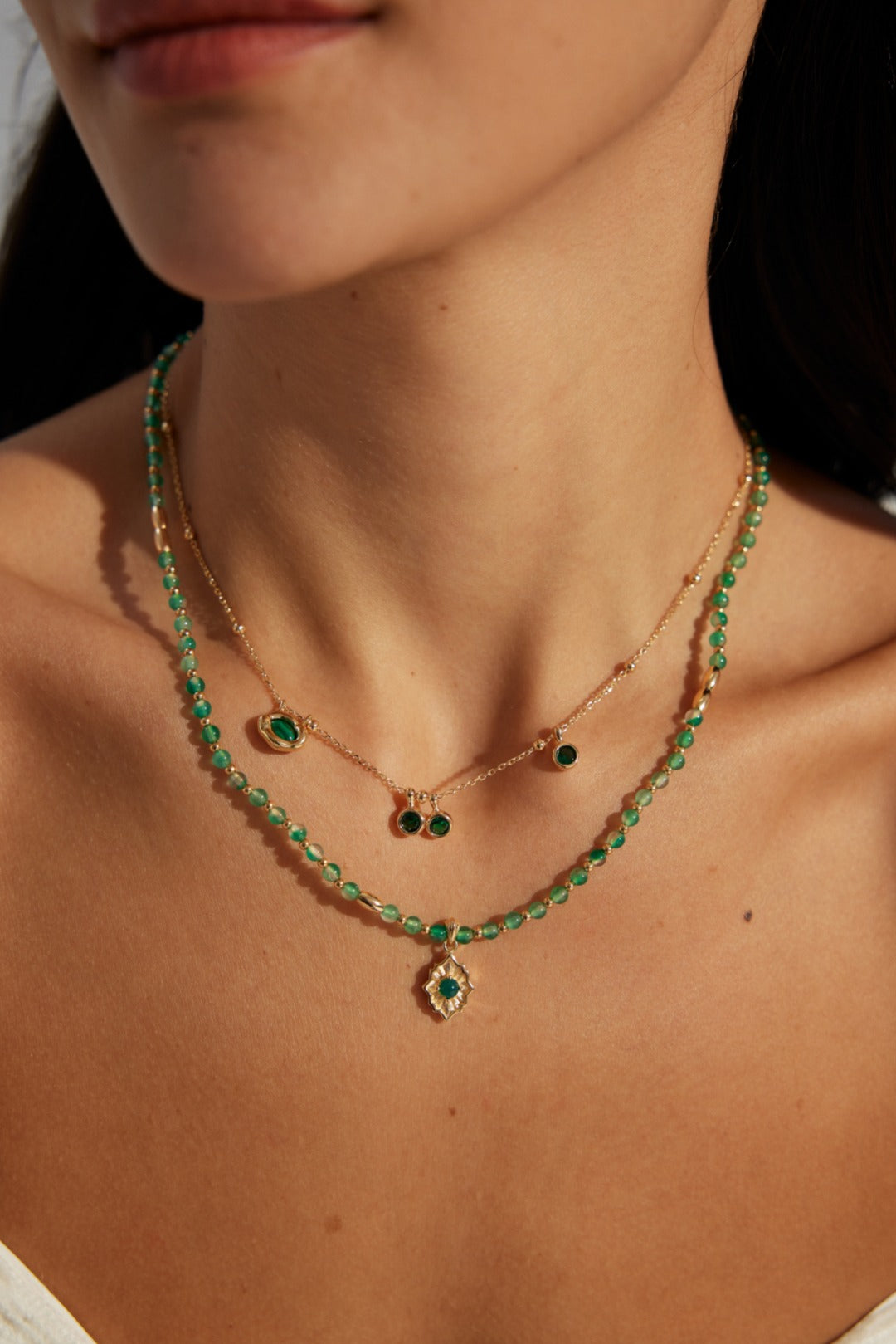 Collier ethnique en Agate verte - Lily-Jade