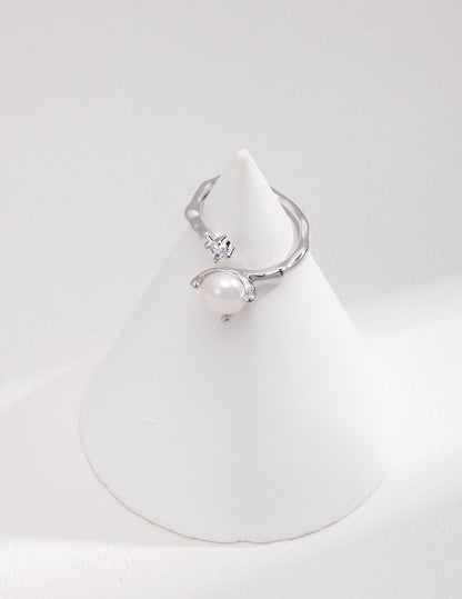 Bague Argent massif avec Perle de culture d'eau douce - Tess